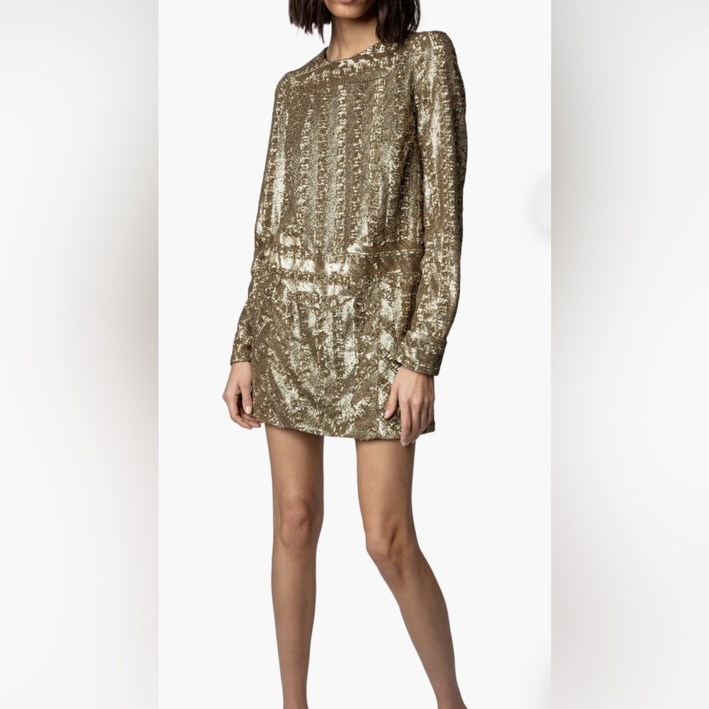 Zadig & Voltaire Gold Sequin Sheath Dress